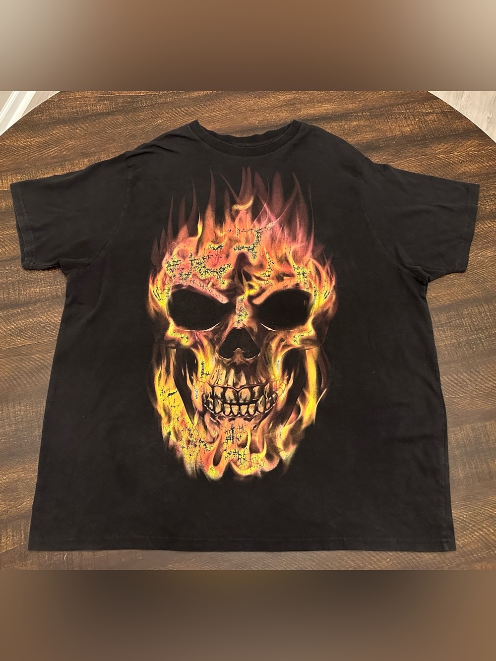 Big Flame Skull Shirt Men’s Black Horror Tee Graphic-2XL